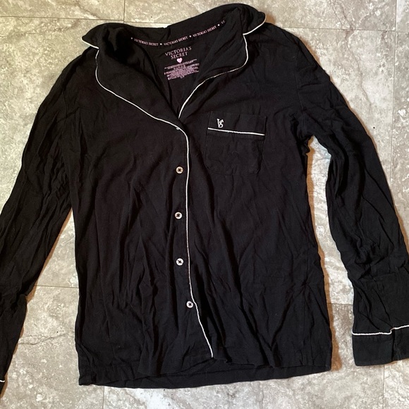 Victoria’s Secret black w/ white border stitching sleep button-down pajama shirt - Picture 12 of 15
